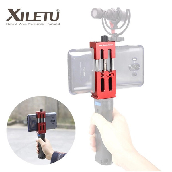 XILETU XJ-8 Tripod Head Bracket Mobile Phone Holder Clip For Phone Flashlight Microphone With Spirit level and Cold Shoe Mount