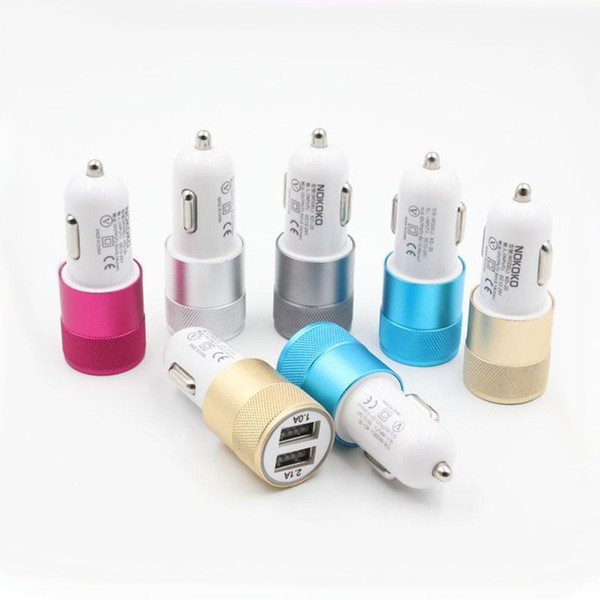 Universal NOKOKO Metal Dual USB Port 2.1A + 1A Car Charger for iphone 4 5 6 7 for ipad samsung s6 s7 mp3 pc gps