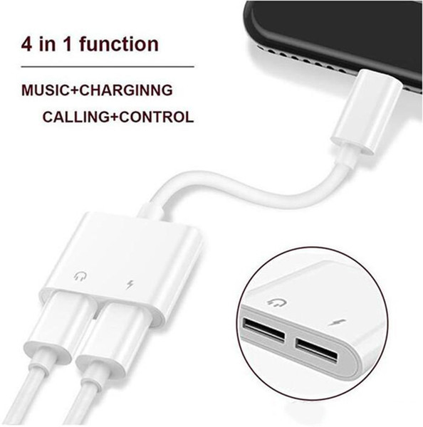 2 in 1 Dual Adapter 3.5mm to Lighting Headphone Audio Charger Connectors Cable For iPhone X XR 7 8 Newest version IOS 10.3 Fast Charging