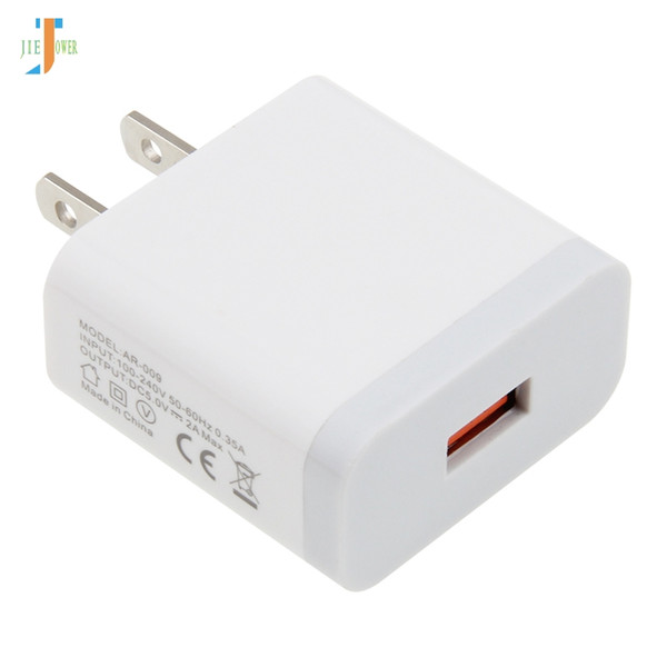 50pcs/lot Single USB Charger 2A Fast Charging Travel US Plug Adapter Portable Wall Charger Mobile Phone Cable for iphone Samsung Xiaomi