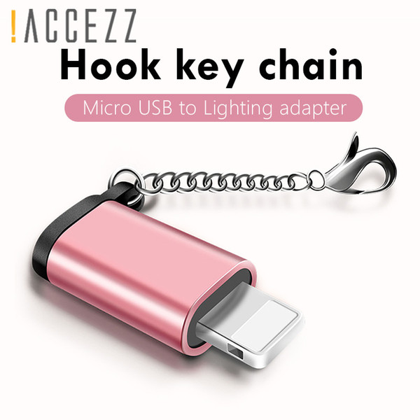 !ACCEZZ Mini Micro USB Female For iphone Adapter With Key Chain For iphone X XS XR 6 7 Plus Sync Charger Converter Wholesale