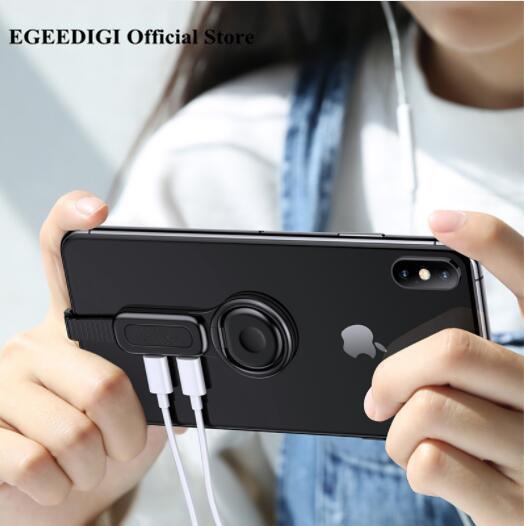 EGEEDIGI for Lighting Dual Adapter & Ring Holder 3.5mm Audio&charger Adjust Phone Holder fast charging for iPhone iOS Adapter OTG