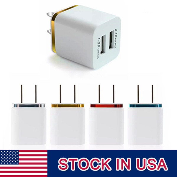 High Quality 5V 2.1/1A Double US AC Travel USB Wall Charger for Samsung Galaxy HTC Cell Phones Adapter