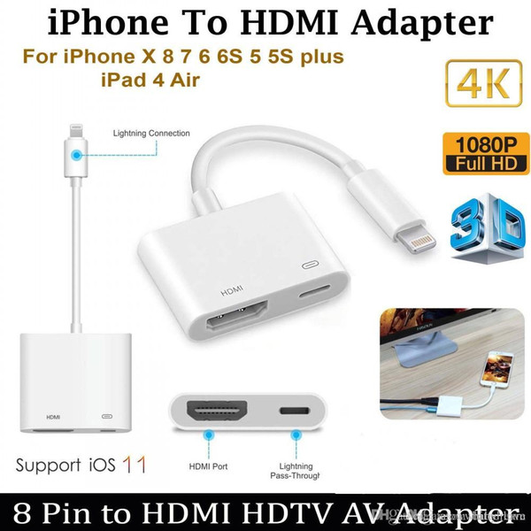 HD 1080P 8Pin for Light to HDMI Digital AV Audio Video Adapter Cable For iPhone iPad to HDMI HDTV Display Converter