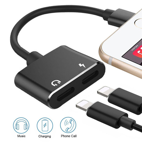 For iPhone X 7 8 Plus Audio Charging 2 In 1 Dual Adapter Splitter Cable For Lightn Jack to Earphone AUX Cable Connector Converter