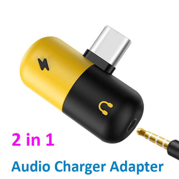 Capsule Pill Fast Charging Type C To Earphone 3.5mm Audio Cable Charger Adapter Splitter For iPhone Android Phone Headphone Splitter