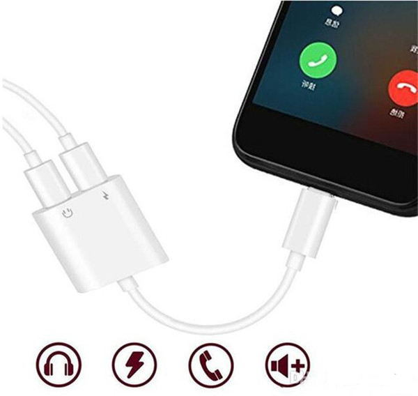 2 in 1 Adapter 3.5mm Aux Jack Headphone Earphones Audio Splitter White Cable Charging Music For iphone 8 XS Max XR