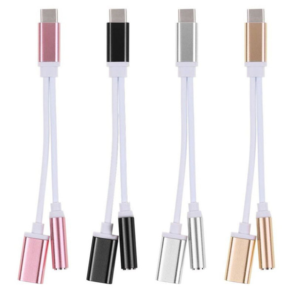 2 in 1 Charger And Audio Type C Earphone Headphone Jack Adapter Connector 3.5mm Aux Headphone Jack For Iphone 7 Samsung S8