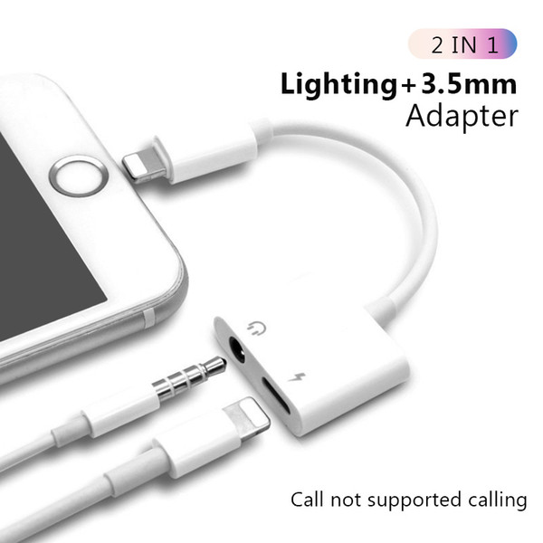 2 in1 Adapter 3.5mm Aux Jack Headphone Earphones Audio Splitter White Cable Music For iphone 8 XS Max XR Lighting Charging Adapter