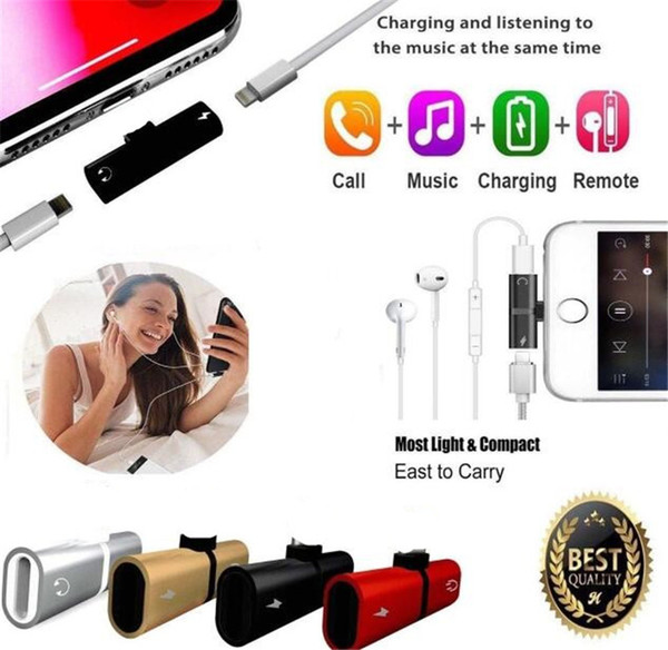 For i 7 8 Plus 2 in 1 Audio Charging Adapter iOS 12 3.5mm Headphone Jack AUX Charger Connector Converter