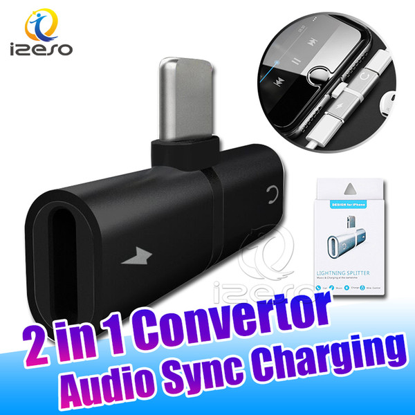 2 in 1 Audio Sync Charging Adapter Metal Music Power Convertor For iPhone XS MAX XR X 7 8 Plus with Retail Packaging