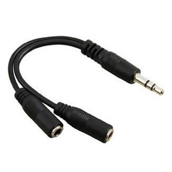 dual 3.5mm earbud earphone splitter AUX cable 1 input port and 2 output ports, black