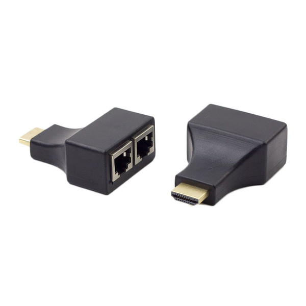 HDMI To Dual Port RJ45 Network Cable Extender Cat 5e / 6 Cable Up to 30Meters Full HD 1080P D32 for HDTV HDPC 100pcs/up