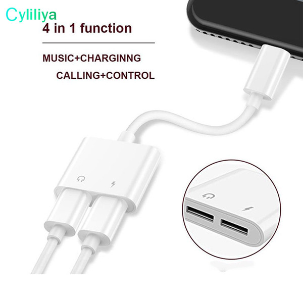 2 in 1 Dual For Lightnin to Headphone Audio Charger Adapter Connectors Cable For iPhone 7 8 X Plus For iOS 10.3 11 Charging Music