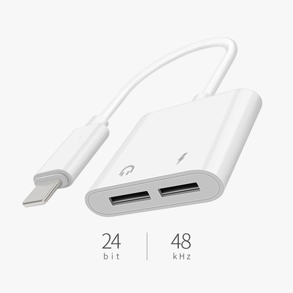 free shipping 2in1 Adapter 3.5mm Aux Jack Headphone Earphones Audio Splitter White Cable Charging Music For iphone 8 XS Max XR