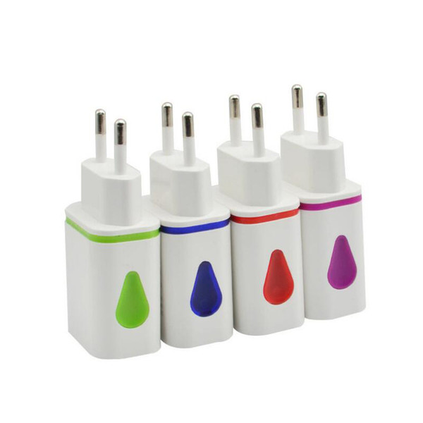 Water Drop Light Up LED Dual USB Ports Home Adapter AC US EU Plug Wall Charger For Smartphone