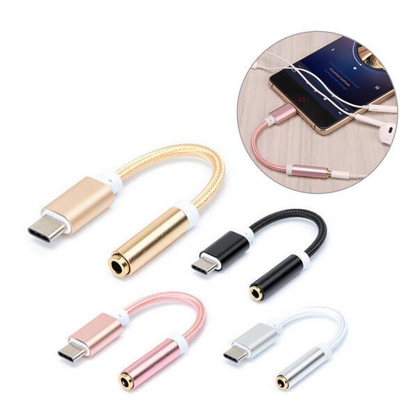 E-EDC USB Type C to 3.5 Earphone Adapter Type-C to 3.5mm Headphone AUX audio cable converter for xiaomi 6 Letv Le 2