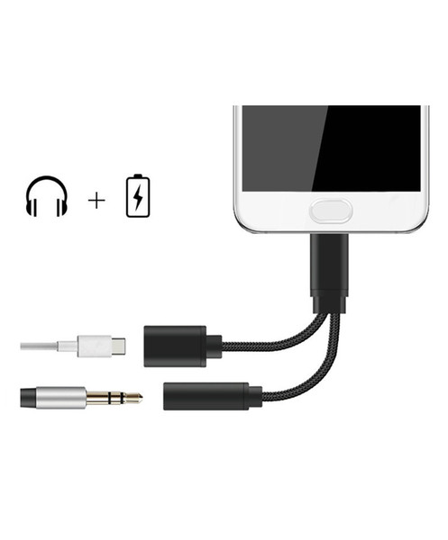 Type c to DC 3.5mm earphone adapter charging music 2in1 headset converter with nylon thread for samsung note8 huawei p10 for iphone