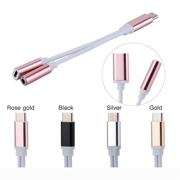 2 in 1 Charger And Audio Type C Earphone Headphone Jack Adapter Connector Cable 3.5mm Aux Headphone Jack Audio Adapter