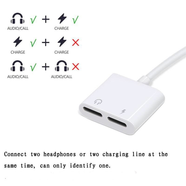 2 in 1Dual Lighting Charger And Audio Earphone Headphone Jack Adapter Connector for iPhone X 7 8 Plus