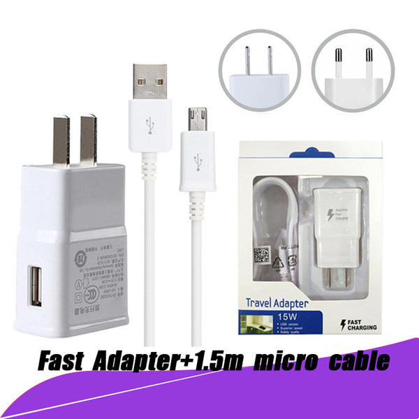 TOP Wall Charger Adapter Fast Charging Travel Wall Charger +1.5M Micro USB Data Cable for Samsung Galaxy S6 Edge Plus with Retail Package