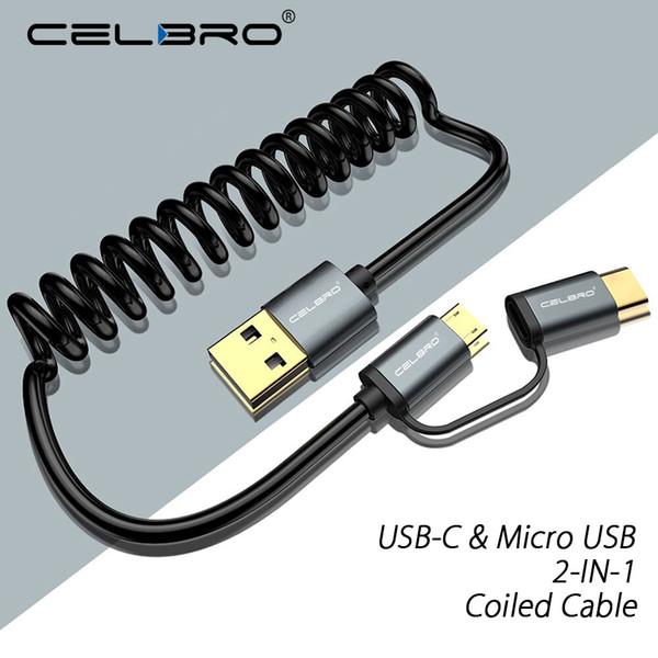 Micro USB tipo C primavera Cable en espiral 2-en-1 USB-C de extensión retráctil USB Cable cargador para Samsung LG teléfono móvil Android 2A