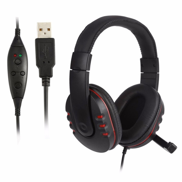 100pcs Handsfree Mic Headset Leather USB Wired Stereo Micphone Headphone Gaming Earphones for Sony PS3 PS4 PC Game Laptop