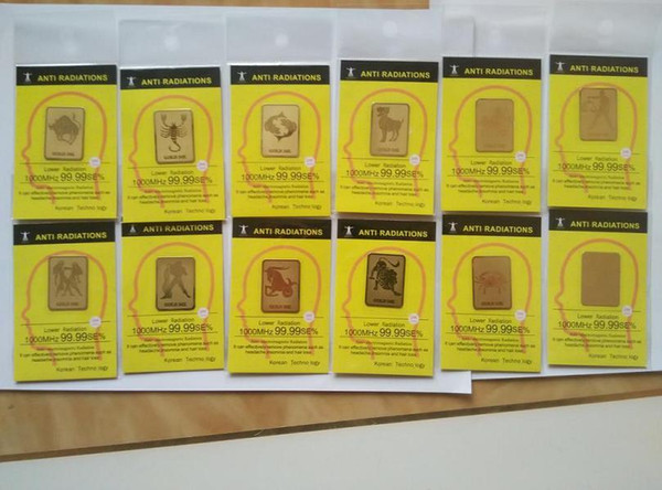 Wholesale zodiac 24K gold mobile phone anti radiation sticker Bio negative ion Scalar Energy sticker12 constellation 50pcs/bag free shipping