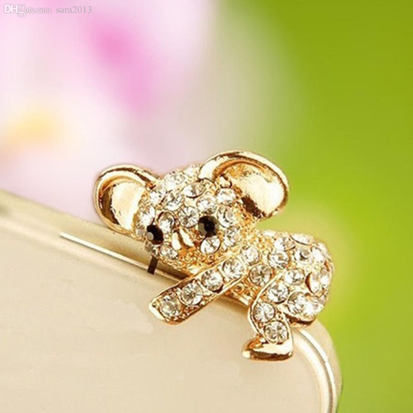 Wholesale-2016 Fashion diamond rhinestone dust plug 3.5mm mobile smart cell-phone Koala phone dust plug for all phone cute Koala plug