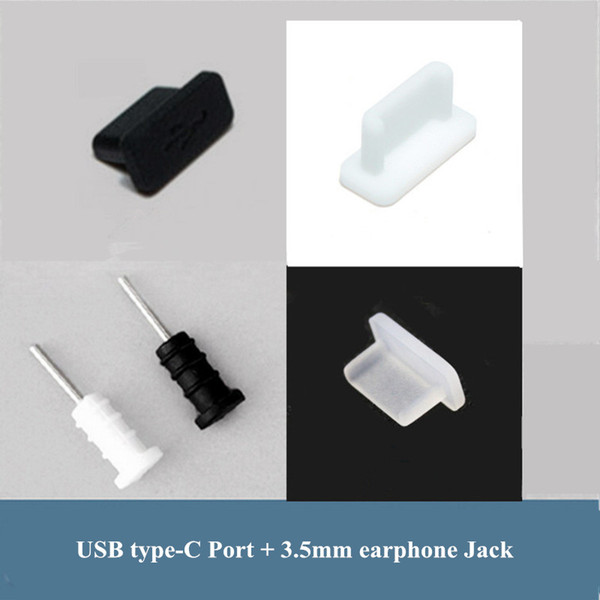 1000 Sets Anti dust plug Stopper Set USB Type-C + Earphone Jack 3.5mm Silicone for samsung galaxy s8 s8plus huawei LG LETV