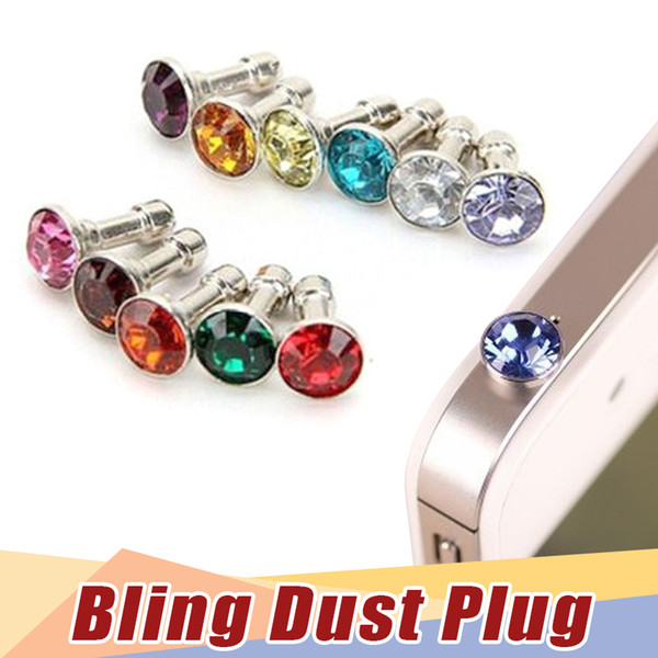 5000pcs/lot Diamond Dust Plug Universal 3.5mm Cell phone plug charms cap For iphone 4s 5s 5c samsung note 3 S4 ipad mini dp03