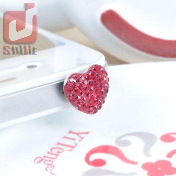 Wholesale - South Korea Popular new love heart Crystal dustproof plug for iphone 5s 4g 3000pcs/lot