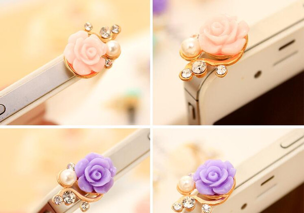 Universal mobile phone earphone plug, dust plug, Flower Pearl, diamond mobile phone dust plug, A44