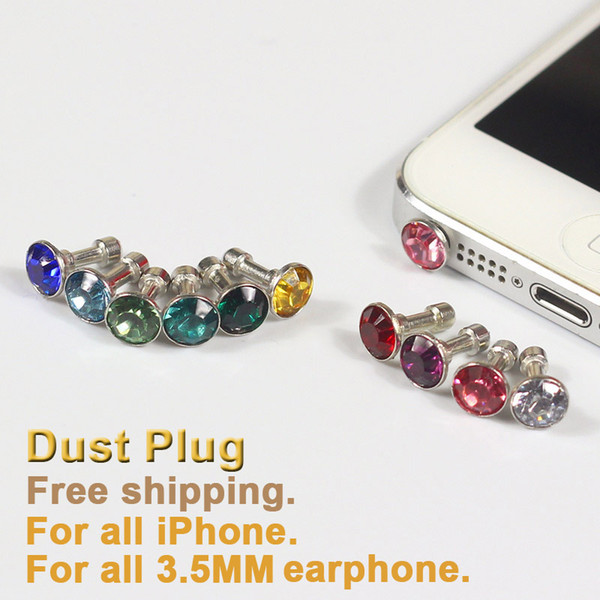 100 Pcs/lot Shinning Anti Dust Plug For all 3.5MM Headset earphone mobile phone Bling Diamond dustproof iphone accessories