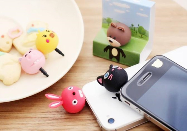 3.5mm Earphone Anti Dust Plug Cap Stopper 3D Cute Animal Bear Rabbit Cat Pig for iPhone 7 7S Samsung HTC Nokia iPad