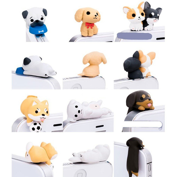 6 Little Puppy Pattern Design Supper Cute 3.5mm Cell Phone Anti-dust Plug Headset Stopper Cap Universal Dust Plug Earphone Jack Plug