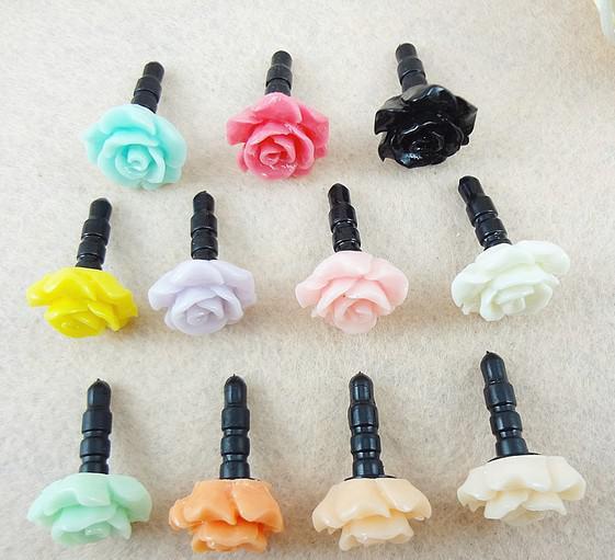 wholesale 100pcs/lot new kpop kawaii cute rose sunflower anti dust plug headphones phone accessories earphone jack plug