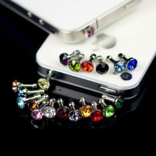 Luxury Phone Accessories Small Diamond Rhinestone 3.5mm Dust Plug Earphone Plug For Iphone & Ipad & Samsung& HTC Wholesales PY