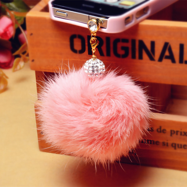 New arrival Promotion Earphone Jack Plug Crystal ball Rabbit Fur Dust Plug Mobile Phone 3.5mm Earphones Hole Cell Accessories