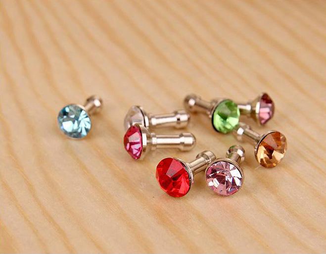 wholesale 500pcs diamond earphone anti Dust plug for iphone sumsang 3.5mm earphone plug to phone Free Shipping