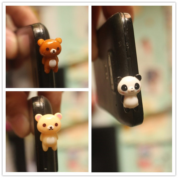 DHL FEDEX FREE SHIPPING kawaii high quality Rilakkuma Panda Anti dust plug for cell phone iphone 6s cute anime ear jack earphone cap