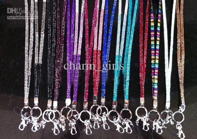 Wholesale - Fashion beautiful color Bling Bling Lanyard Crystal Rhinestone in neck with claw clasp ID Badge Holder for Mobile phone