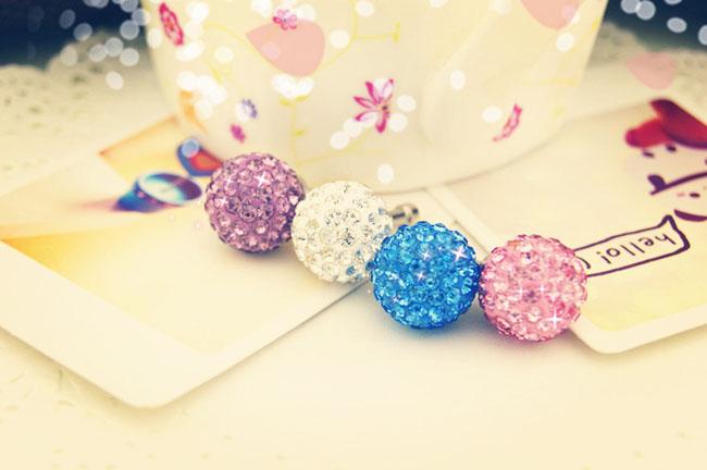 Mix colors Bling Circle Ball Diamond Dust Plug Dustproof EarphoneEar Cap For iPhone Samsung 3.5mm Earphone Jack