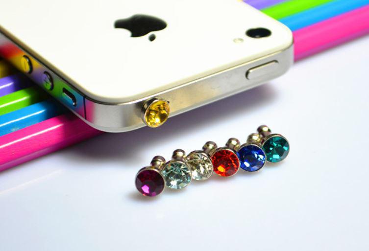 Luxury Diamond Earphone Headphone anti Dust plug dust Cap for iphone4s for iphone5 5s for 3.5mm plug mobile phone