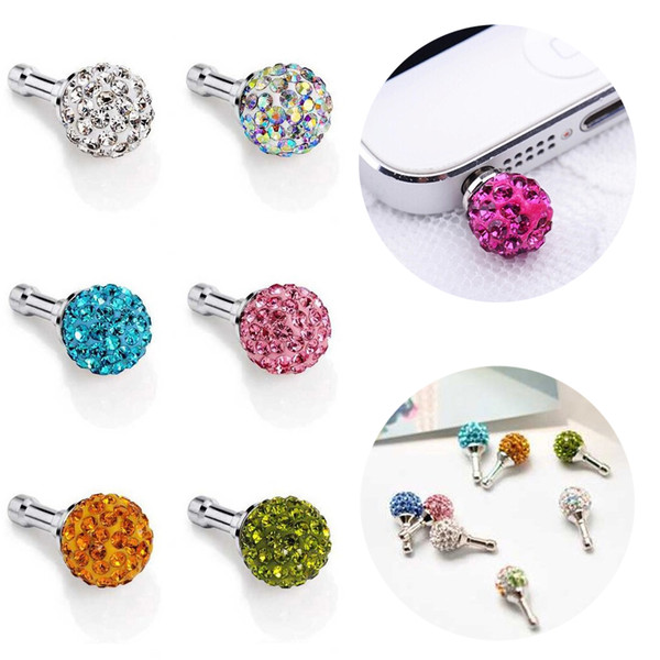 Bling Diamond Anti Dust Plug Universal 3.5mm Cell Phone Earphone Plug For iPhone 5 6 Samsung HTC iPad Color Random