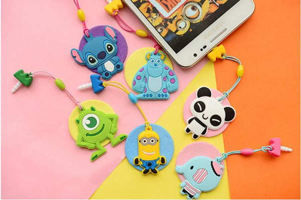 Fashion Creative cartoon 3d animals mobile phone cleaner earcap with dust plug cute Spoil Cell chain Accessories