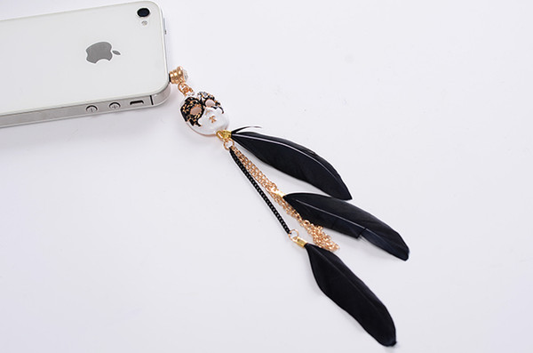 Free Shipping new baroque mask feather tassel chain anti dust plug for mobile phone/kpop cool headphones cap