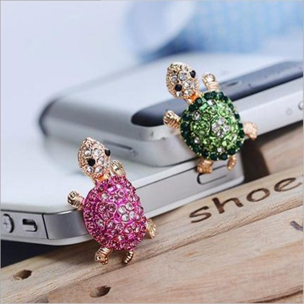 10pcs 3.5mm Cartoon Cute Little Turtle Diamond Anti Dust Earphone Jack Plug Stopper Cap for IPhone Cellphone