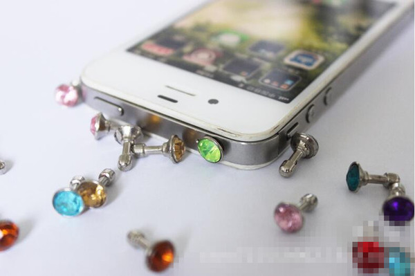 Wholesale Colorful Diamond Earphone Headphone anti Dust plug dust Cap for mobile phone for 3.5mm plug phone