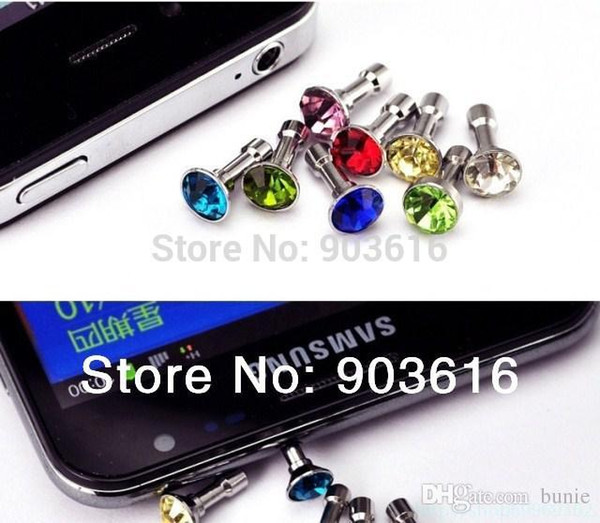 Wholesale-100pcs/lot Luxury Small Diamond Rhinestone 3.5mm Dust Plug Earphone Plug For Iphone & Ipad & Samsung& HTC,Wholesales